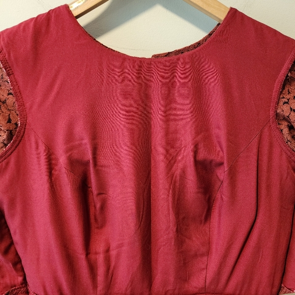 Manishii Rust/Ruby Sequin Embroidered Lace Anarkali Gown Dress Pakistani - Picture 10 of 11